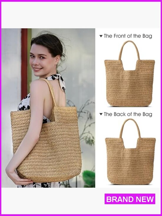 Straw Woven Tote Bag Large Beach Shoulder Handbag Boho Chic Summer Holiday - Picture 4 of 7